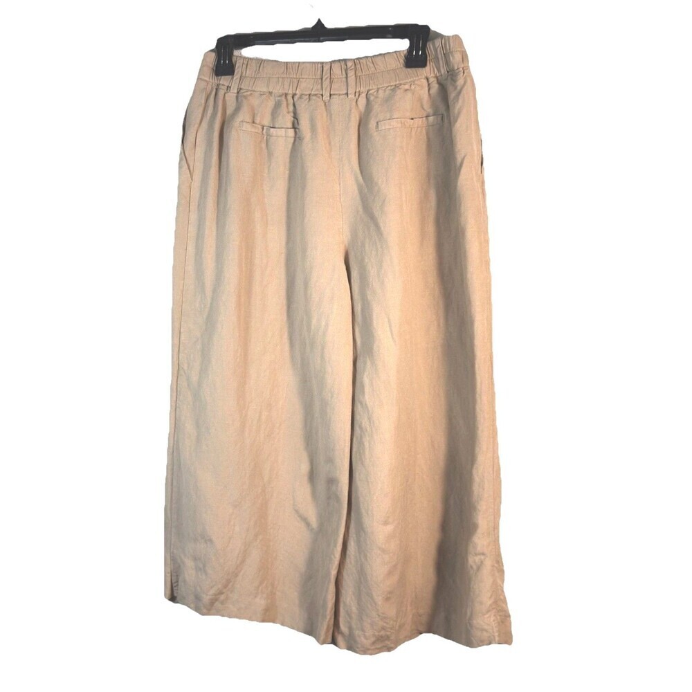 Linen Wide Leg Crop Pants Beige High Rise Summer Minimalist Women M - Picture 3 of 7